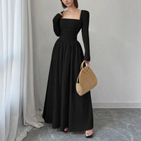 Womens Early Autumn Mock Two-Piece Square-Neck Long-Sleeve Dress