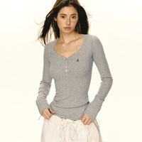 Retro V-neck Slim Fit Long-sleeved T-shirt Inner Wear Blouse