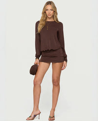 Long-sleeve Off-shoulder Round-neck Solid-color Dress