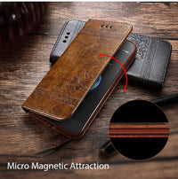 Compatible with Apple, Luxury Retro Leather Cover Flip Case For iPhone/ Samsung Galaxy