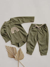 Toddler Rainbow Waffle Triangle Romper Trousers Two-Piece Set
