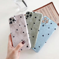 Simple solid color small love phone case plush soft shell