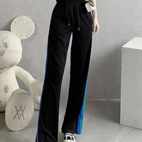 Women's Summer High-End Contrasting Color Short-Sleeve Top And High-Waist Wide-Leg Pants Two-Piece Set
