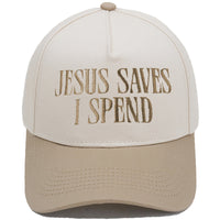JESUS SAVES I SPEND Embroidered Trucker Hat Color-Block Baseball Cap