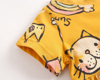 Girls' Dress With Cartoon Printed Summer Short Sleeves