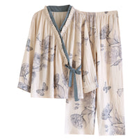 Womens Han-style Cross-front Long-sleeve Loungewear Set
