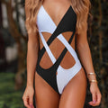 Women's Versatile Casual Color Blocking Hollow Out One Piece Swimsuit