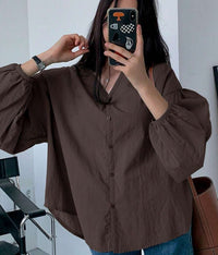 Women's Fashion Loose Full Color Solid Color Shirt