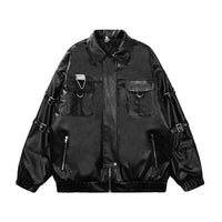 Lace-up Design Sense Motorcycle Clothing Leather Coat Men's Rock Loose PU Leather Jacket
