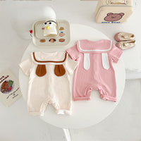 Baby Bear Rabbit Ear Jumpsuit Summer Sunken Stripe Cotton Going Out Clothes