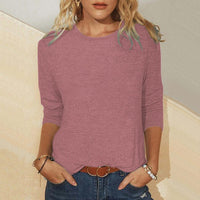 Round Neck 34 Sleeves Casual Top For Women