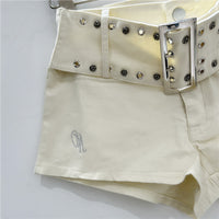 Women's Rose Embellished Rivet Belt Hot Pants