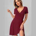 Cross-V-Neck Maternity Dress With Sexy Short Sleeves