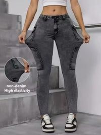 Elegant Touch Wash Jeans With Multi-stretch Fabric And Digital Denim-look Print