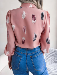 Women's Elegant Feather Lantern Sleeve Lapel Shirt