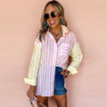 Single Row Multi-buckle Shirt Contrast Color Long Sleeves Top