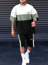 Sports Suit Fashion Short Sleeve Color Block Stitching Shorts Suit