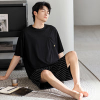 Men's Ice Silk Summer Short-Sleeve Shorts Thin Homewear Set