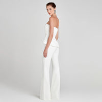 White Strapless Tank Top And High-waisted Trousers Womens Suit