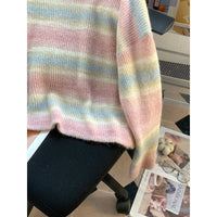 Dopamine Color Stripes Collar Sweater Women