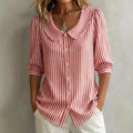 Mid-sleeve Striped V-neck Shirt Top T-shirt Womens Clothing