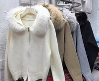 Vintage Knitted Cardigan Long Sleeve Fur Collar Coat