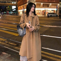 Double-sided waist belt tie trench coat woolen mid-length coat