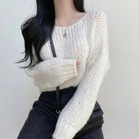 Simple Pullover Drop-shoulder Sleeve Loose Thick Knit Knitwear