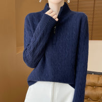 Women's Woolen Sweater Half Zipped Stand Collar Sweater