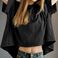 Solid-color Loose-fitting Short-sleeve Pullover With A Crew Neck