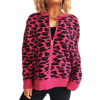 Fashion Color Contrast Knitted Cardigan Casual Round Neck Zipper Stitching Cloud Sweater
