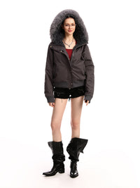 Women's Solid Color Simple Fur Collar Cotton Clothes Coat