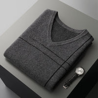 Men's Striped Pullover V-neck Knitted Sleeveless Pure Wool Top