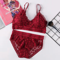 Fashion cross straps gather bra lace underwear set