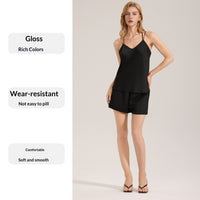 Womens Summer Satin Pajamas Sexy Backless Simple Two-Piece Loungewear Set