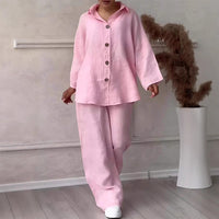 Cotton And Linen Shirt Outfit High Waist Loose Trousers
