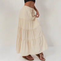 High-waisted Elastic-waist Tie-closure Loose-fit Patchwork Skirt