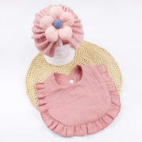 Newborn Baby Hat & Bib Set - Muslin Drool Bibs With Frilly Trim  Soft Organic Cotton Bonnet Bandana Drooling Accessories For Infants
