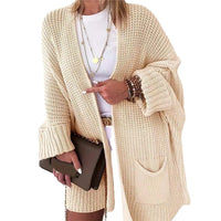 Front Cardigan Folding Batwing Sleeve Cardigan Oversized Knitted Sweater Coat