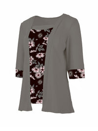 Women's Fake Two-piece Five-quarter Sleeve Printed Top T-shirt