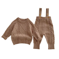 Baby Twist Knitted Overalls Suit Pullover Sweater Jumpsuit