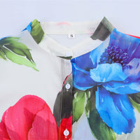 Wooden Ear Decorative Long Sleeve Chiffon Printed Shirt