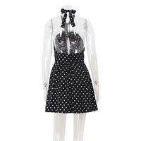 Fashionable European And American-style Hollow-out Halterneck Backless Dress With A Wave-patterned Print