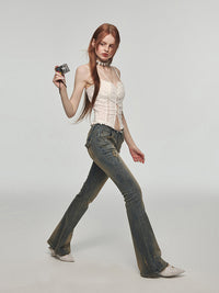 Vintage Washed Distressed Straight Leg Jeans