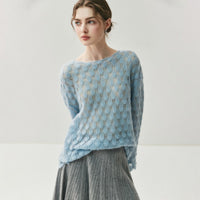 Cashmere Knit Sweater Womens Top With Hollow-out Feather Design