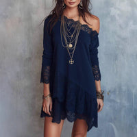 Casual Western-style Lace-Patchwork Loose Short Dress