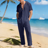 Men's Summer Loose Casual Hooded Short-Sleeve Shirt Set