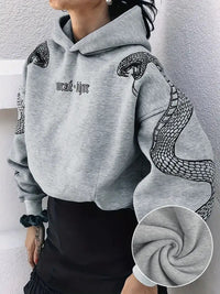 Women's Printed Hooded Pullover Loose-fit Vintage Sweatshirt Top