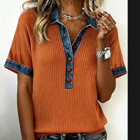 Euro-American Fashionable Trendy Denim-trimmed Loose T-shirt