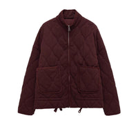 Womens Solid-Color Cotton Coat For FallWinter With Lacing